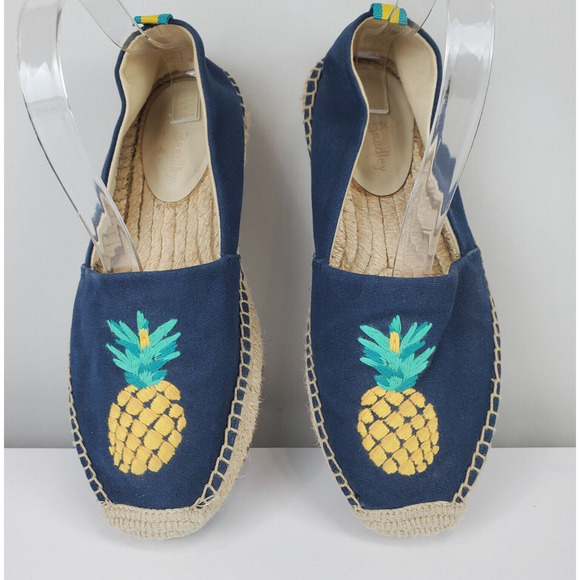 Vera Bradley Embroidered Pineapple Espadrilles Flats Women 7 Slip On Blue Canvas - Picture 1 of 10